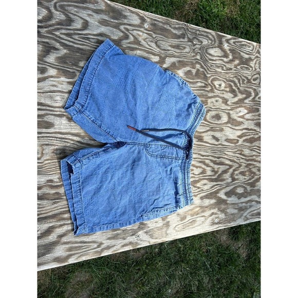 Tommy Hilfiger Denim Shorts Mens Small Patchwork Patch‎ Blue Pockets Retro Hip - Picture 2 of 8